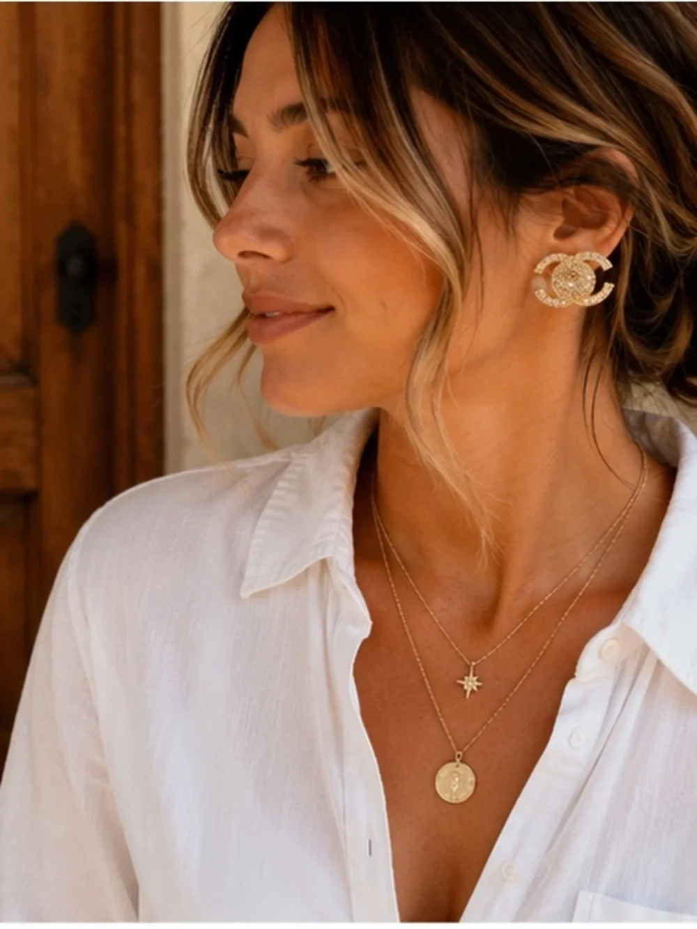 Gold Crystal Interlocking Stud Earrings - Designer-Inspired Women Jewelry